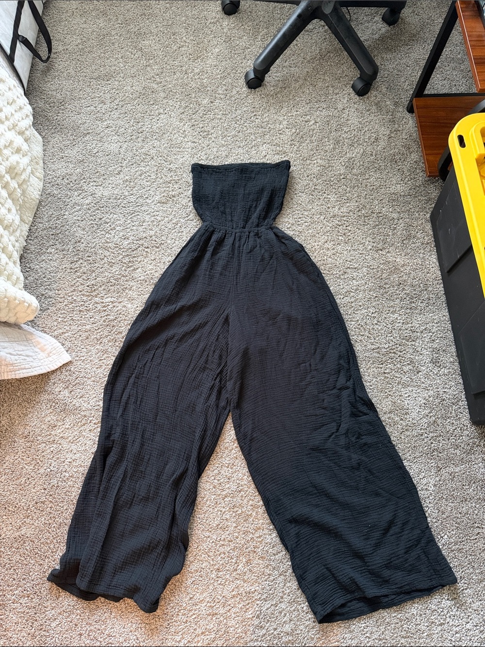 Black Strapless Wide-Leg Jumpsuit